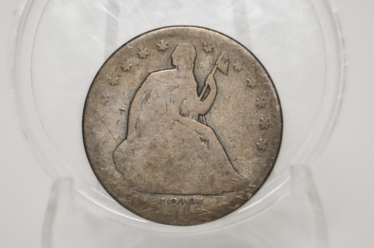 1877-CC Seated Liberty Half Dollar - AG Grade / Condition (About Good) - 1877-CC Liberty Seated Silver Half Dollar - Authentic