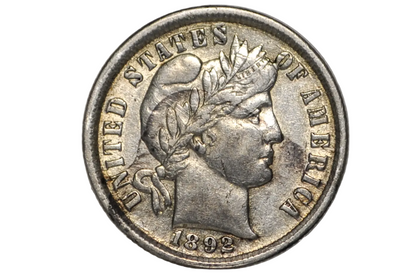 1892 Barber Silver Dime - AU Details, Earliest Date / First Year - 1892 Dime Philadelphia Mint