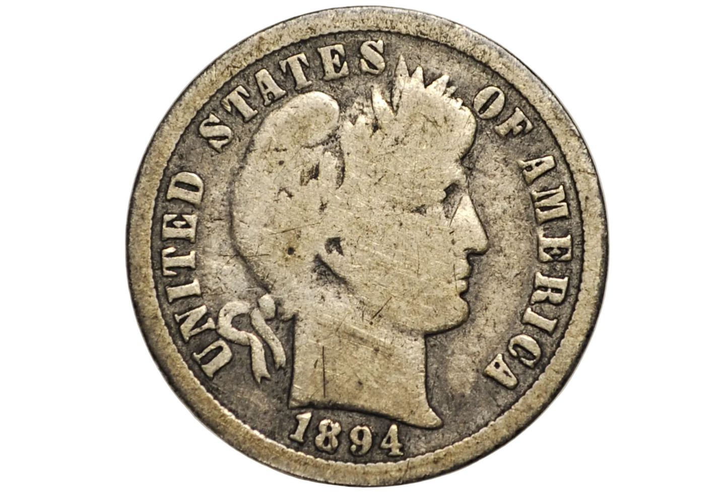 1894-O Barber Silver Dime - VG - 1894 O Silver Dime, New Orleans Mint