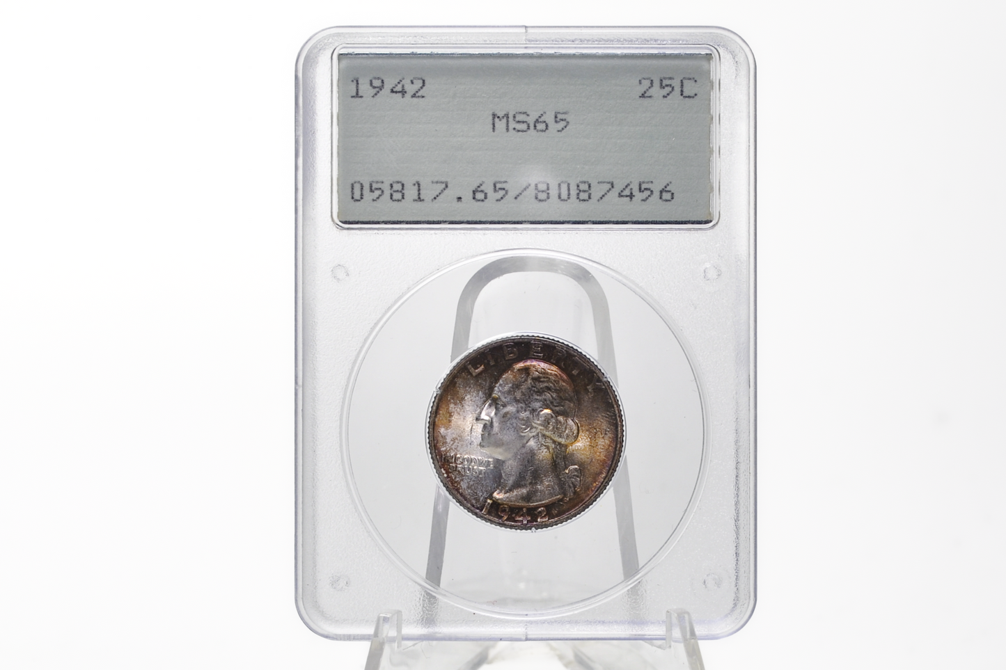 PCGS Rattler 1942 Washington Quarter MS65 - 1980's PCGS Holder - 1942 Quarter MS65