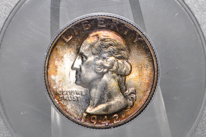 PCGS Rattler 1942 Washington Quarter MS65 - 1980's PCGS Holder - 1942 Quarter MS65