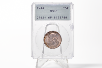 PCGS Rattler 1944 Washington Quarter MS65 - 1980's PCGS Holder - 1944 Quarter MS65