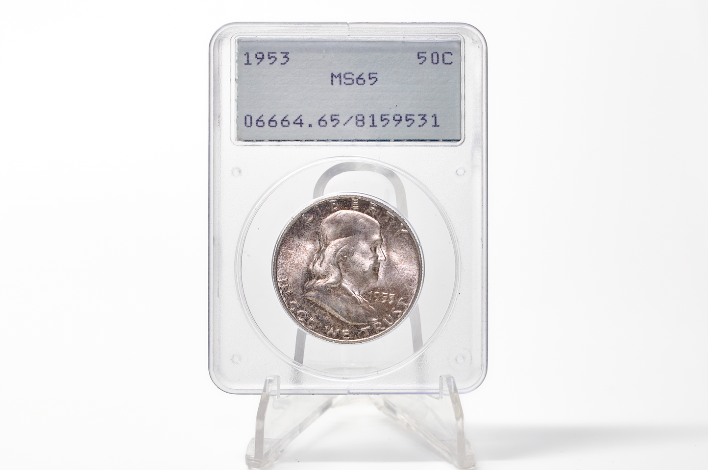 PCGS Rattler 1953 Franklin Half MS65 - 1980's PCGS Holder - 1953 Half Dollar PCGS Certified