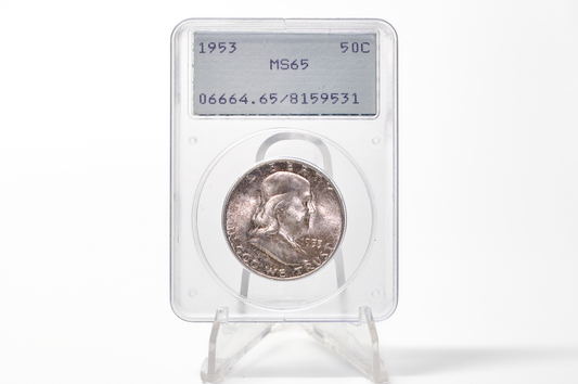 PCGS Rattler 1953 Franklin Half MS65 - 1980's PCGS Holder - 1953 Half Dollar PCGS Certified