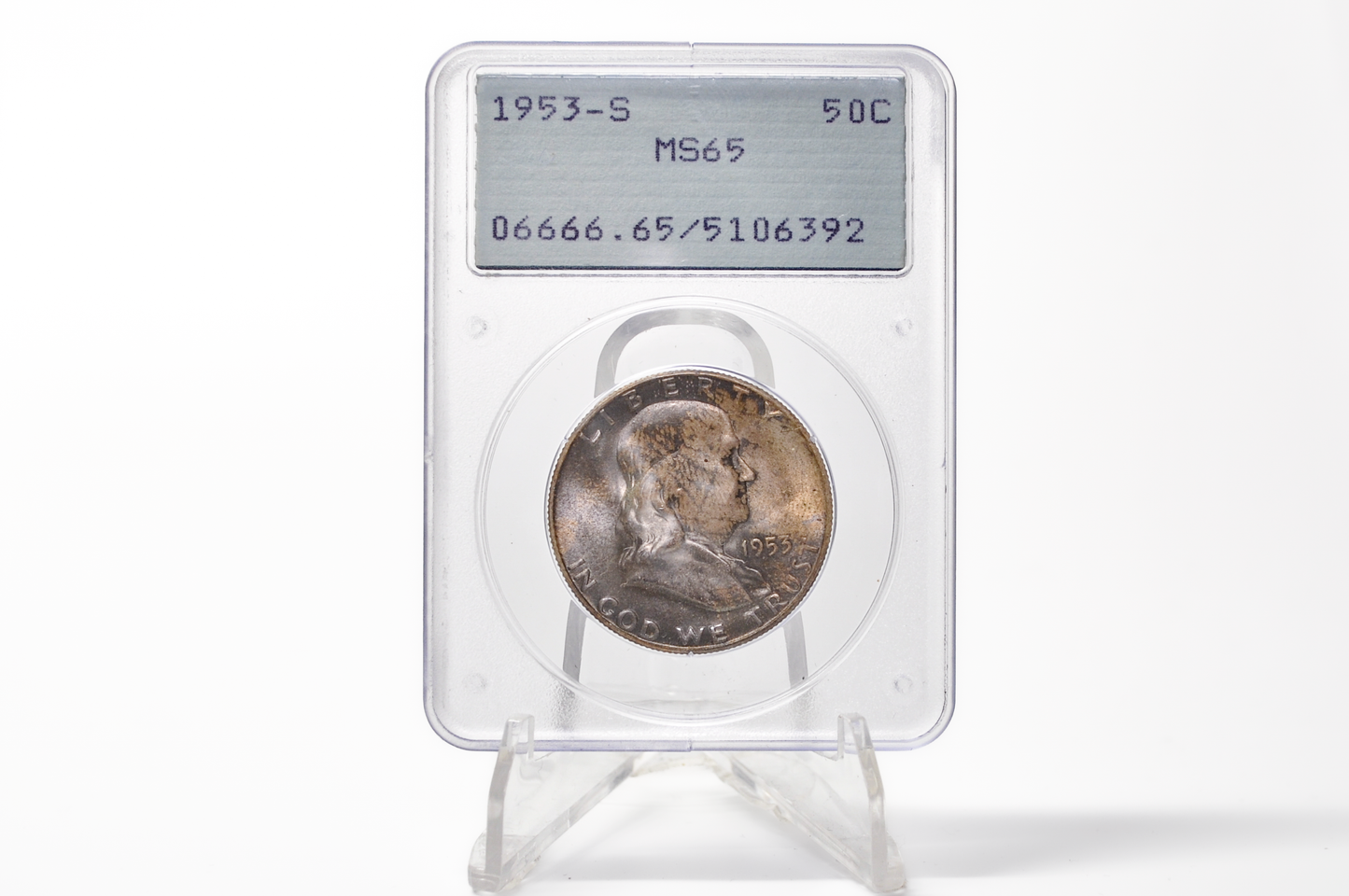 PCGS Rattler 1953-S Franklin Half MS65 - 1980's PCGS Holder - 1953S Half Dollar PCGS Certified