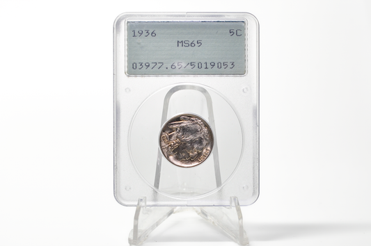 PCGS Rattler 1936 Buffalo Nickel MS65 - 1980's PCGS Holder - 1936 Nickel PCGS Certified