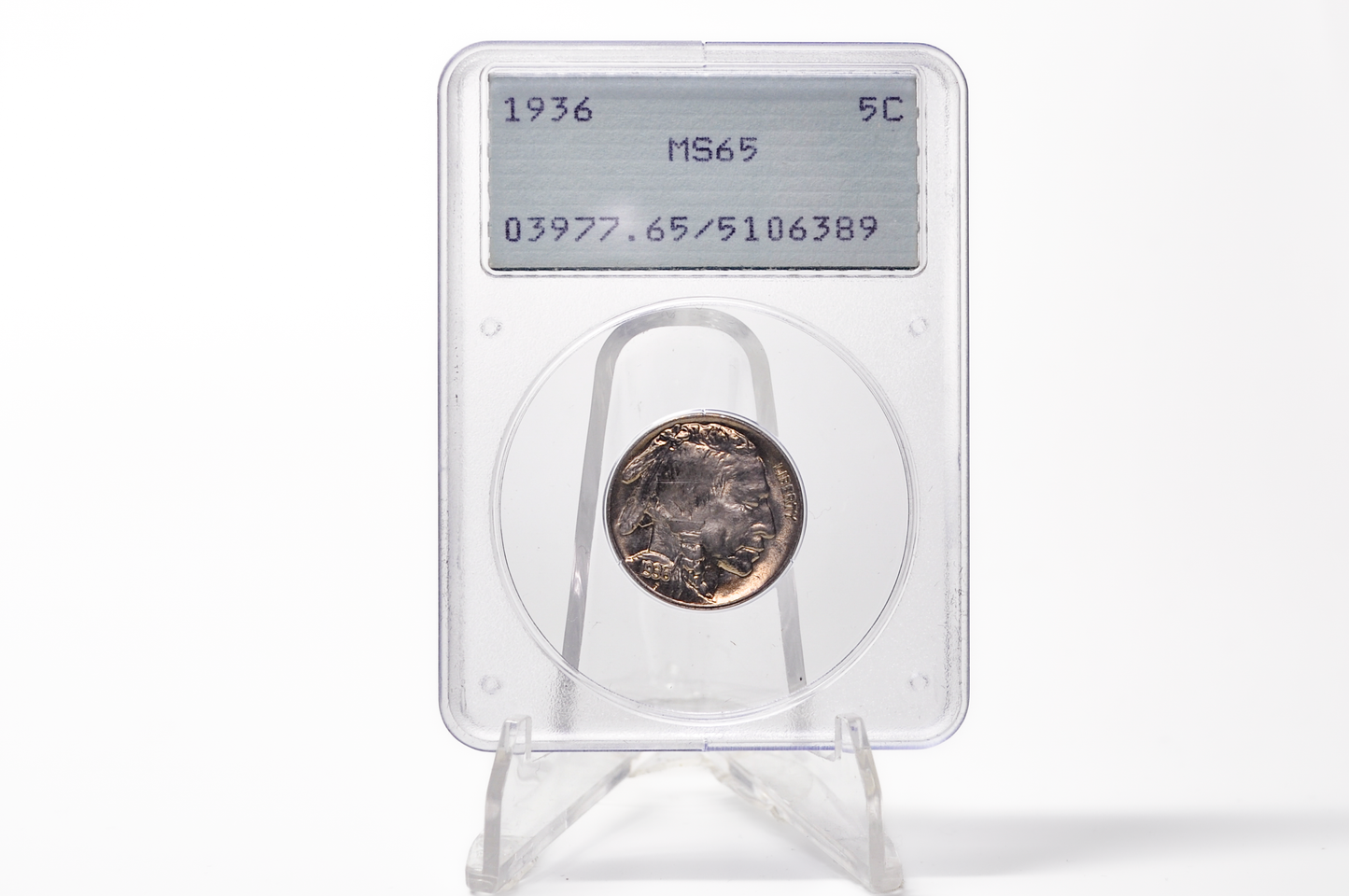 PCGS Rattler 1936 Buffalo Nickel MS65 - 1980's PCGS Holder - 1936 Nickel PCGS Certified