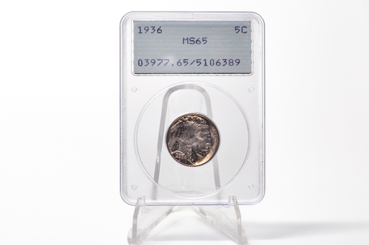 PCGS Rattler 1936 Buffalo Nickel MS65 - 1980's PCGS Holder - 1936 Nickel PCGS Certified