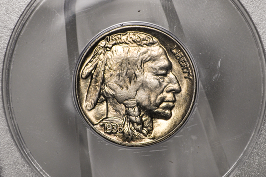 PCGS Rattler 1936 Buffalo Nickel MS65 - 1980's PCGS Holder - 1936 Nickel PCGS Certified
