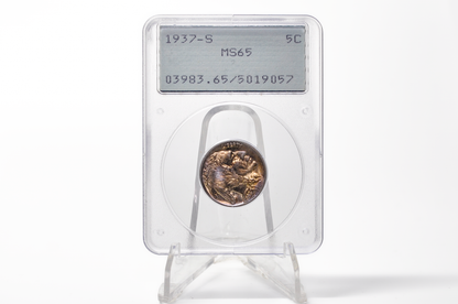 PCGS Rattler 1937-S Buffalo Nickel MS65 - 1980's PCGS Holder - 1937S Nickel PCGS Certified
