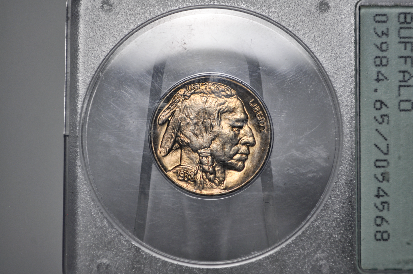 PCGS Rattler 1938-D Buffalo Nickel MS65 - 1980's PCGS Holder - 1938D Nickel PCGS Certified
