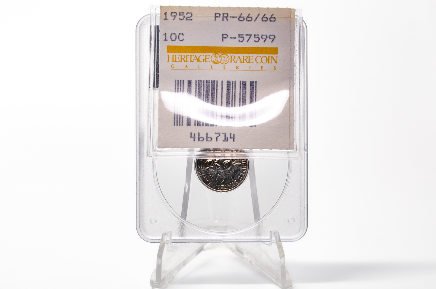 PCGS Rattler 1952 Proof Dime PF66 - 1980's PCGS Holder - 1952 Dime PCGS Certified