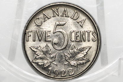 1922 Canadian Nickel - Choice Unc. - Blazing Luster - Historic First Year