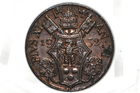 1932 Vatican City 5 Centesimi - Rare, High Grade - Beautiful Color - Vatican Coin