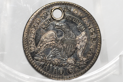 1821 Capped Bust Dime - VF Detail, Holed - Rare Date - 1821 Bust Dime - Early American Coin - Good Type Coin / Filler