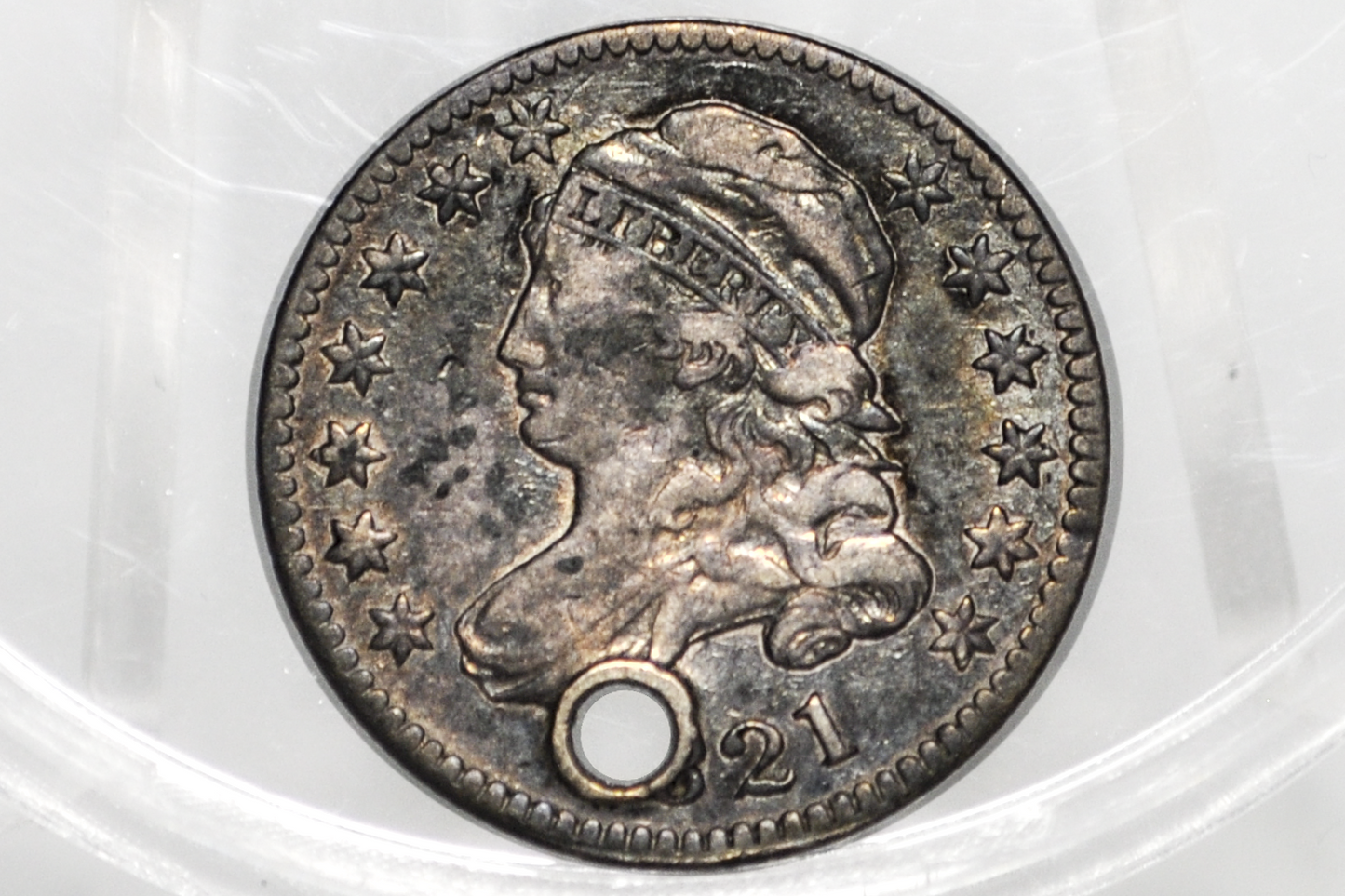 1821 Capped Bust Dime - VF Detail, Holed - Rare Date - 1821 Bust Dime - Early American Coin - Good Type Coin / Filler