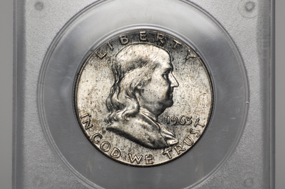 PCGS Rattler 1963 Franklin Half MS65 - 1980's PCGS Holder - 1963 Half Dollar PCGS Certified