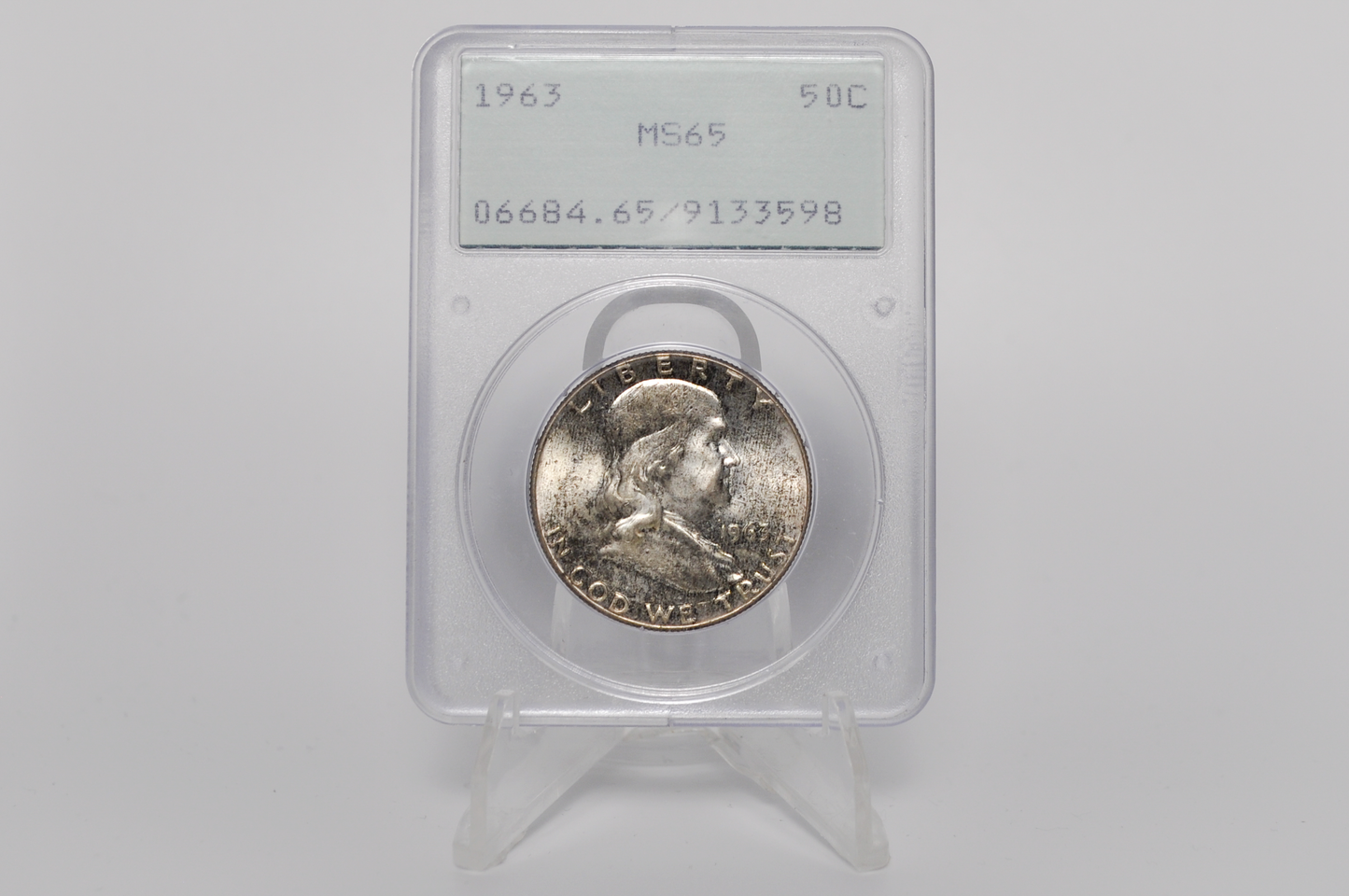 PCGS Rattler 1963 Franklin Half MS65 - 1980's PCGS Holder - 1963 Half Dollar PCGS Certified