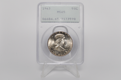 PCGS Rattler 1963 Franklin Half MS65 - 1980's PCGS Holder - 1963 Half Dollar PCGS Certified