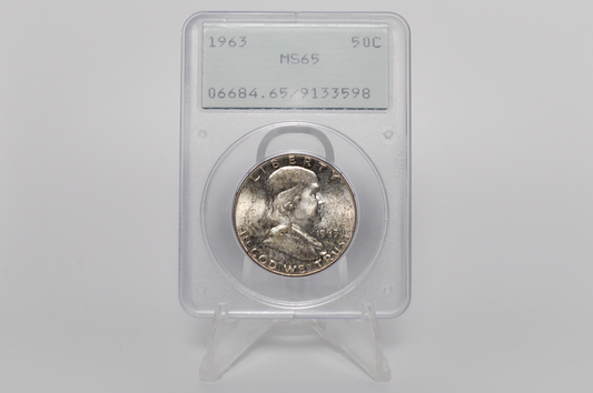 PCGS Rattler 1963 Franklin Half MS65 - 1980's PCGS Holder - 1963 Half Dollar PCGS Certified