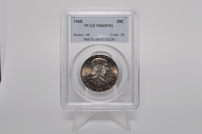 Consecutive Pair: 1960 Franklin Half Dollars PCGS MS65FBL – Vintage Gen 3 Green Label Slabs – Sequential Cert Numbers