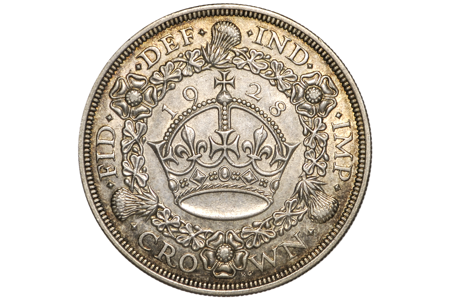 1928 Great Britain George V Silver "Wreath" Crown - Low Mintage Key Date (Only 9K Struck) - Choice AU/Unc Borderline specimen
