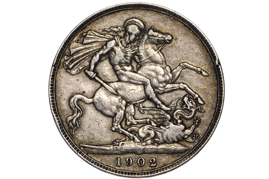 1902 Great Britain Edward VII Silver Crown - VF/XF Mid-Grade - Rare One-Year Type Coin, Circulation Last Issue