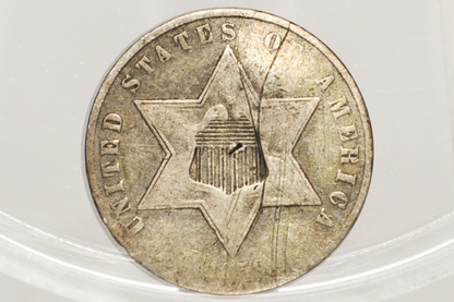 1859 Three Cent Silver US Coin - Scratched - Low Mintage / Rare - Discount Coin - 1859 3 Cent Trimes Silver 3 Cent Piece