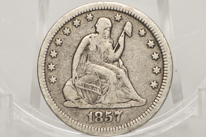 1857 Seated Quarter  - Fine+ - Nice Original Coin - 1857 Liberty Seated Quarter