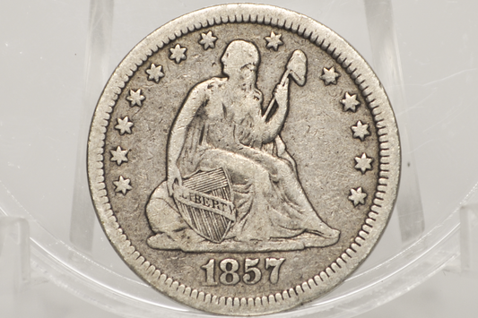1857 Seated Quarter  - Fine+ - Nice Original Coin - 1857 Liberty Seated Quarter