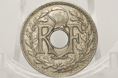 1914 France 25 Centimes – Choice Uncirculated – First Year Lindauer Hole Type, Scarce Low Mintage Date