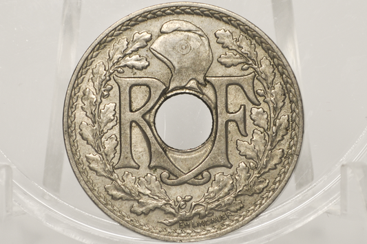 1914 France 25 Centimes – Choice Uncirculated – First Year Lindauer Hole Type, Scarce Low Mintage Date