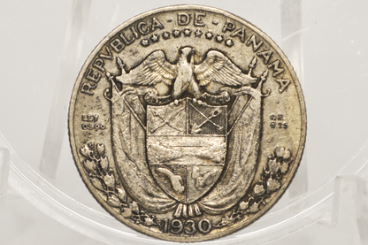 Scarce 1930 Panama 1/4 Balboa - XF - Only 400,000 Made, Nice Coin - Silver Quarter Balboa Coin 1930 Panama