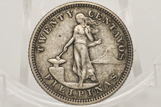 1904 Philippines 20 Centavos - XF - 1903 Silver Twenty Centavos Philippines, 90% Silver (Copy)