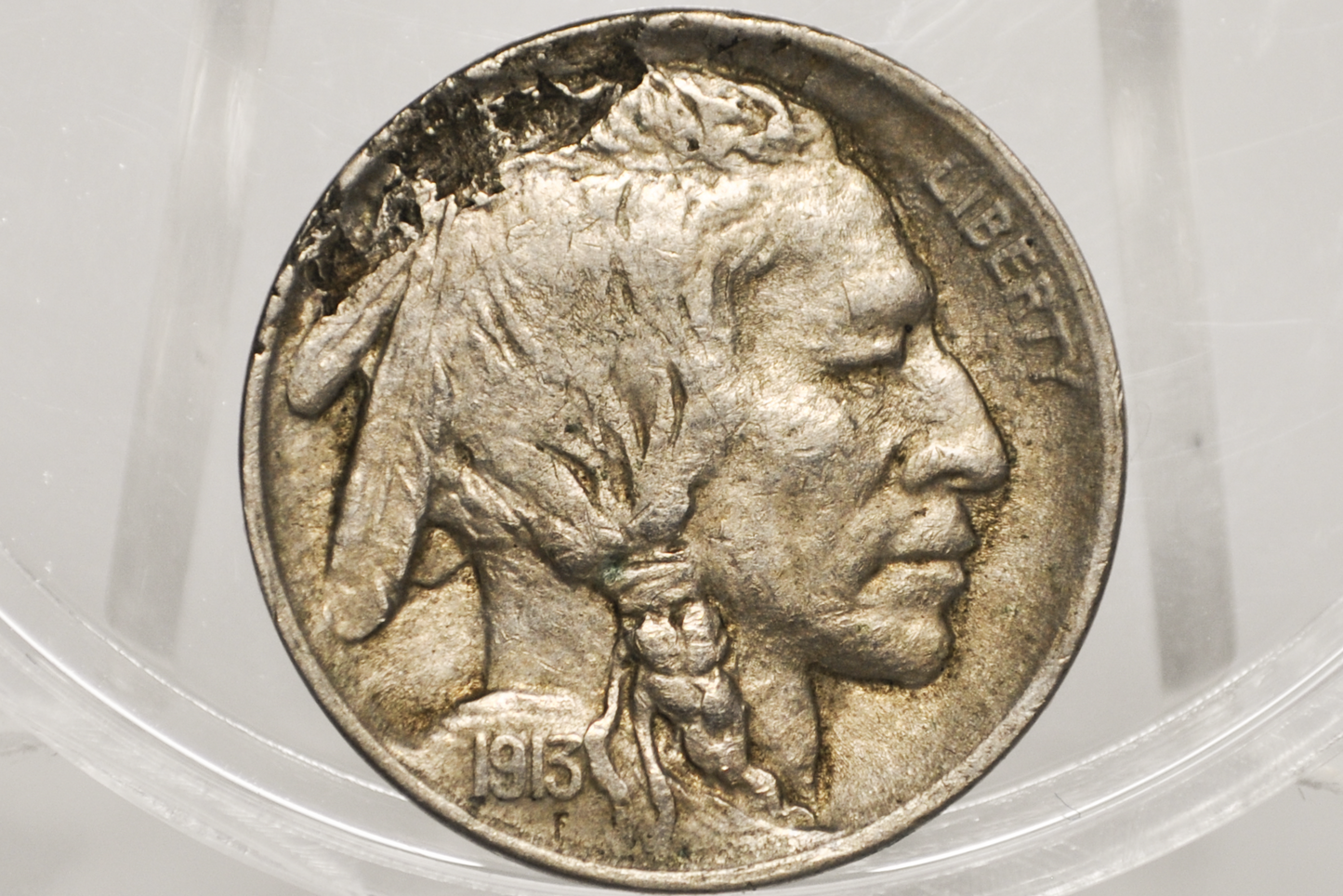 1913 Buffalo Nickel – First Year Issue – Major Obverse Ragged Lamination Error (Pre-Strike Planchet Flaw)
