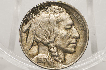 1913 Buffalo Nickel – First Year Issue – Major Obverse Ragged Lamination Error (Pre-Strike Planchet Flaw)
