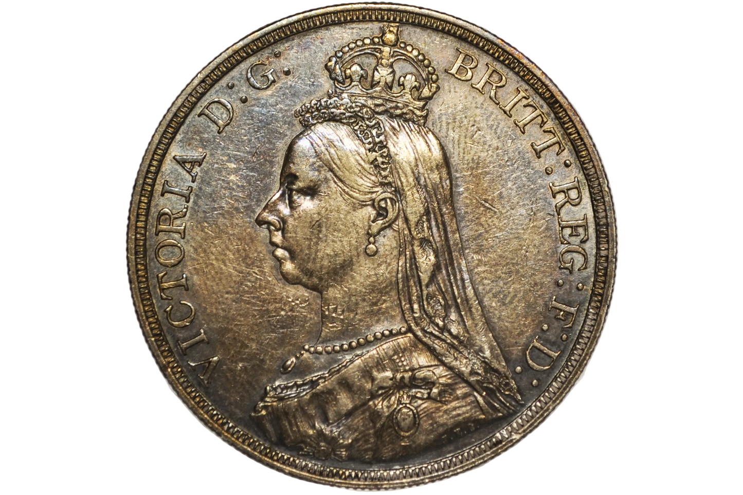 1887 Great Britain Silver Crown – Queen Victoria Jubilee Head – Choice AU - Low Mintage!