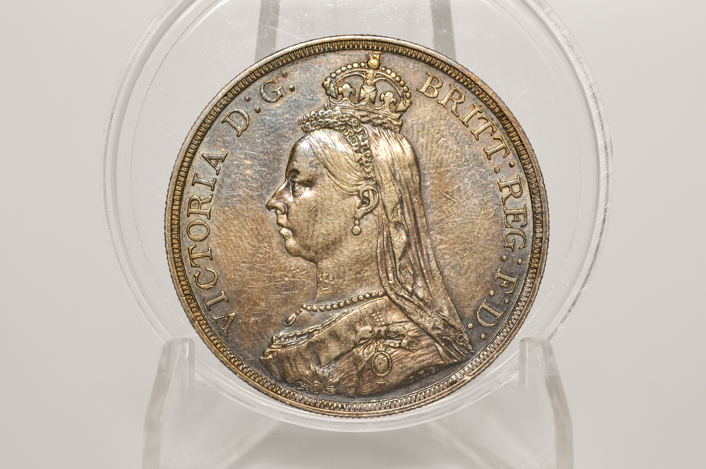 1887 Great Britain Silver Crown – Queen Victoria Jubilee Head – Choice AU - Low Mintage!