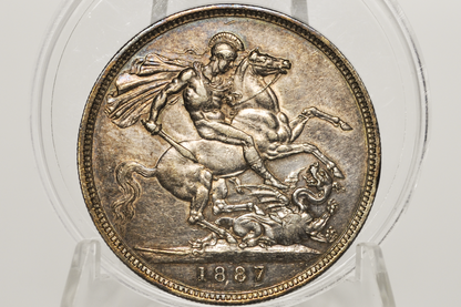 1887 Great Britain Silver Crown – Queen Victoria Jubilee Head – Choice AU - Low Mintage!