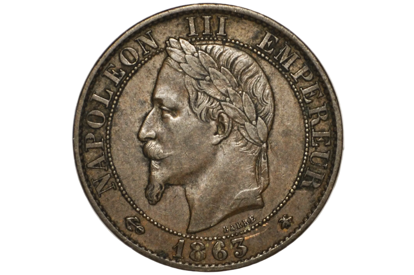 1863-A France 5 Centimes - AU - Napoleon III - CINQ Centimes 1863A Paris Mint