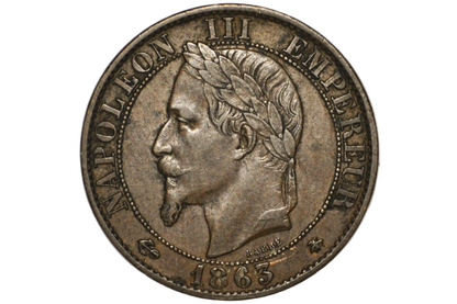 1863-A France 5 Centimes - AU - Napoleon III - CINQ Centimes 1863A Paris Mint