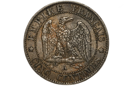 A vintage French Empire 5 centimes coin featuring an eagle emblem in About Uncirculated Grade / Condition