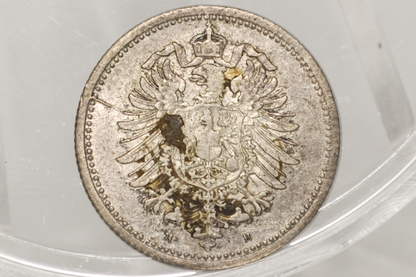 1874-H Germany 20 Pfennig Silver Coin – AU/XF Luster – Scarce Darmstadt Mint