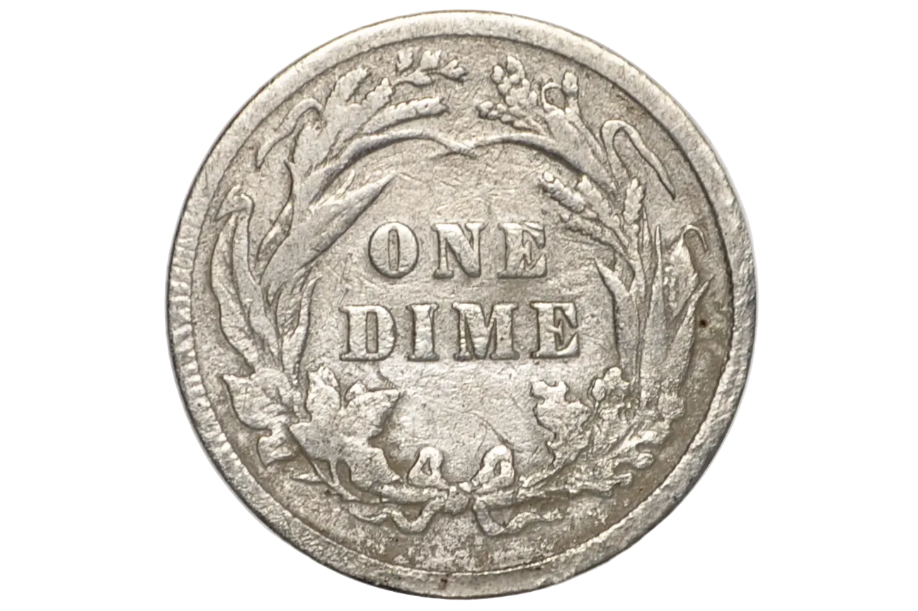 Reverse of an 1897 US Silver Dime also called a "barber" dime