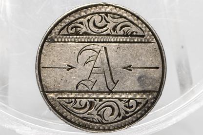 Genuine Antique Love Token, A - Made From an 1880's Silver Dime - Beautiful Scroll Work, 1800s Silver Love Token, "A" Love Token