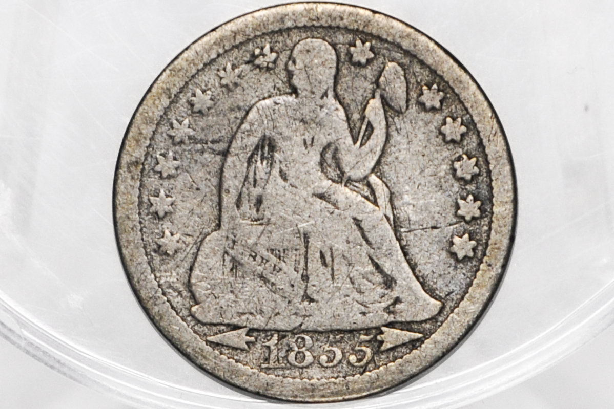 1855 Seated Liberty Dime  - VG - 1855 Silver Dime / 1855 Liberty Seated Dime With Arrows