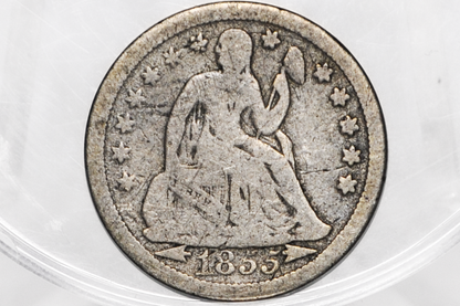 1855 Seated Liberty Dime  - VG - 1855 Silver Dime / 1855 Liberty Seated Dime With Arrows