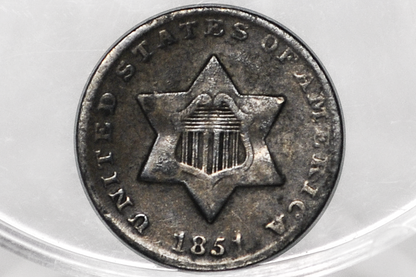 1851 Three Cent Silver US Coin - VF Grade / Condition - 1851 3 Cent Trimes Silver 3 Cent Piece - Great Collection Piece