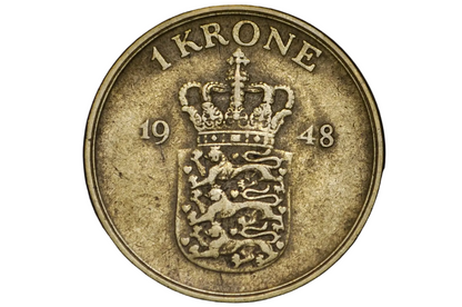 Vintage Norwegian krone coin from 1948 on a black background
