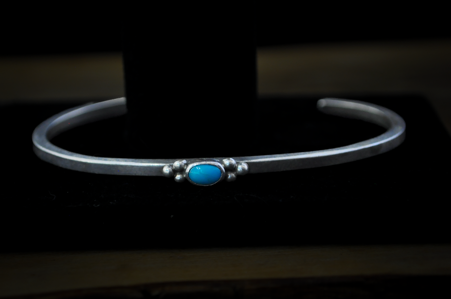 Sterling Silver Sleeping Beauty Turquoise Cabochon Cuff Bracelet - 5 in Wrist - Stamped and Tested Sterling Silver - Thin Native Sleeping Beauty Turquoise Bracelet